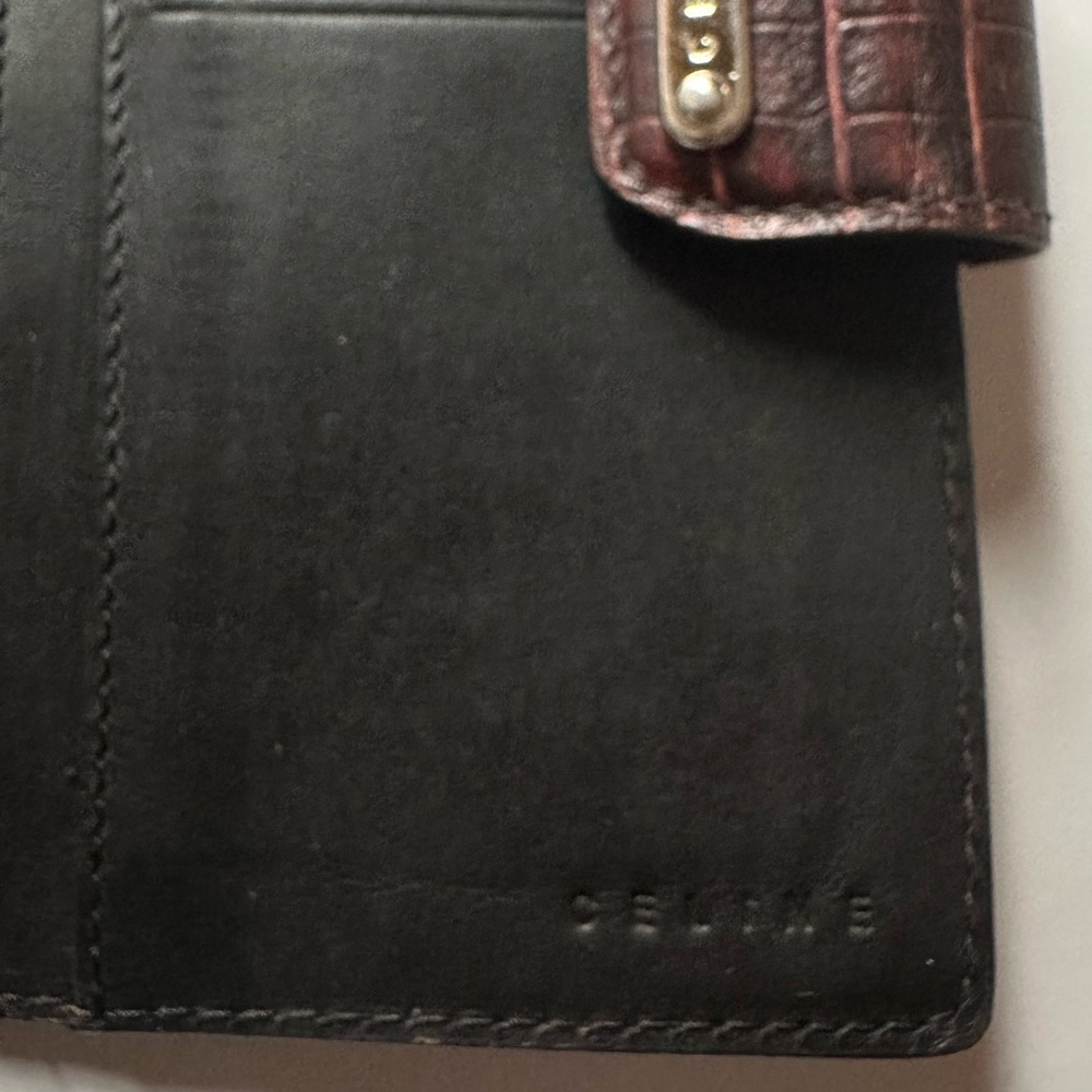 CELINE Vintage Brown Monogram 1990-2000 Macadam-pattern Wallet with Croc Trim - Picture 9 of 14